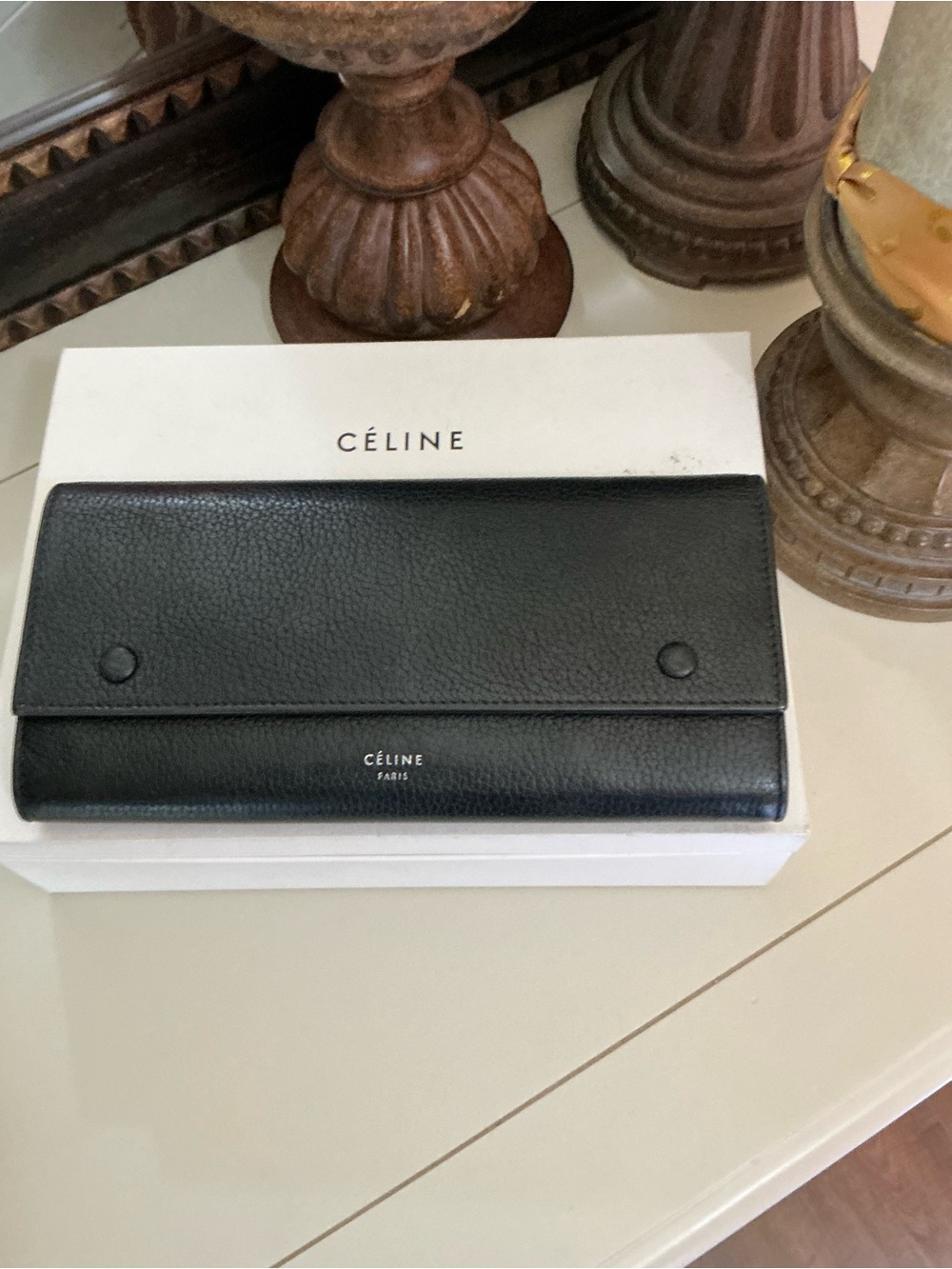 Céline Large Multifunction Flap Wallet Black & Yellow Leathe